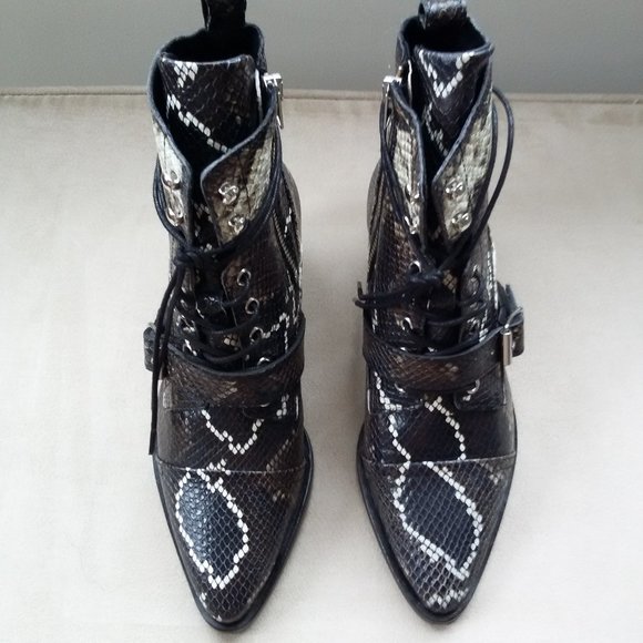 NEW Allsaints Katy Snake Embossed Leather Boot - Picture 1 of 5
